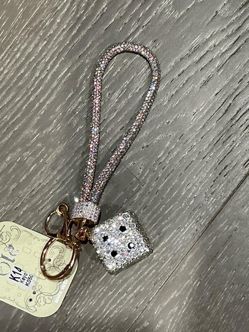 Crystal Pavé Dice Keychain Wristlet - Silver - Picture 4 of 6